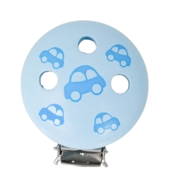 Schnullerkettenclip pastellblau Autos hellblau