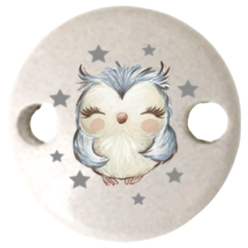 Schnullerkettenclip 30mm hellgrau Eule