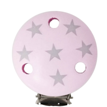 Schnullerkettenclip rosa Sternchen hellgrau