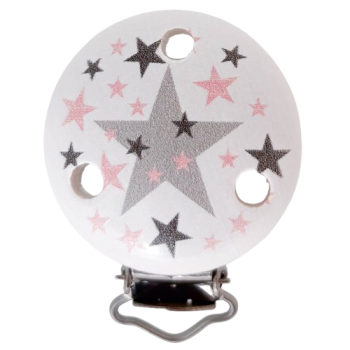 Schnullerkettenclip weiß Stern, viele Sterne