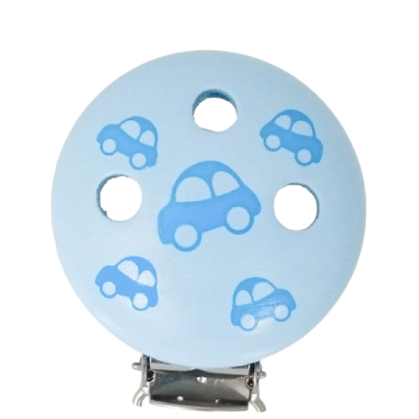 Schnullerkettenclip pastellblau Autos hellblau
