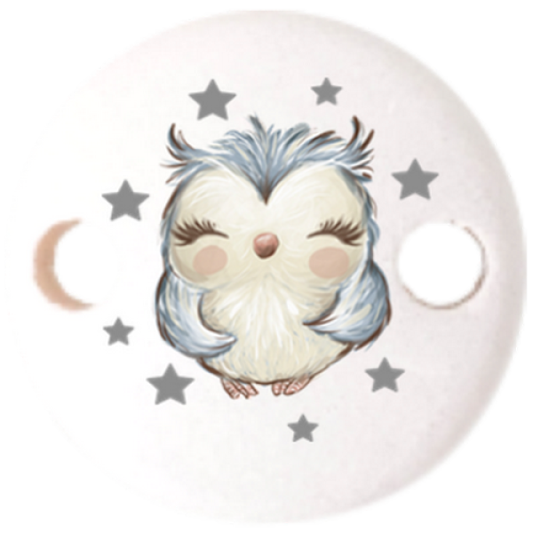 Schnullerkettenclip 30mm weiß Eule