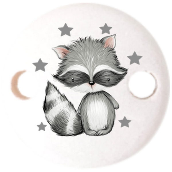 Schnullerkettenclip 30mm weiß Waschbär