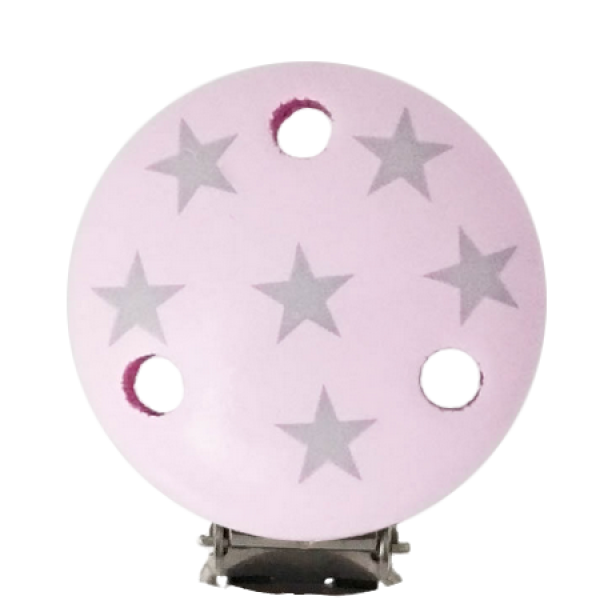 Schnullerkettenclip rosa Sternchen hellgrau