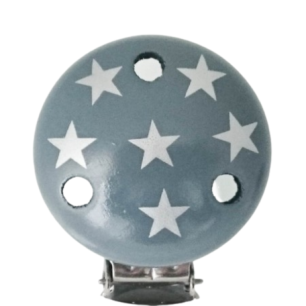 Schnullerkettenclip dunkelgrau Sternchen silber