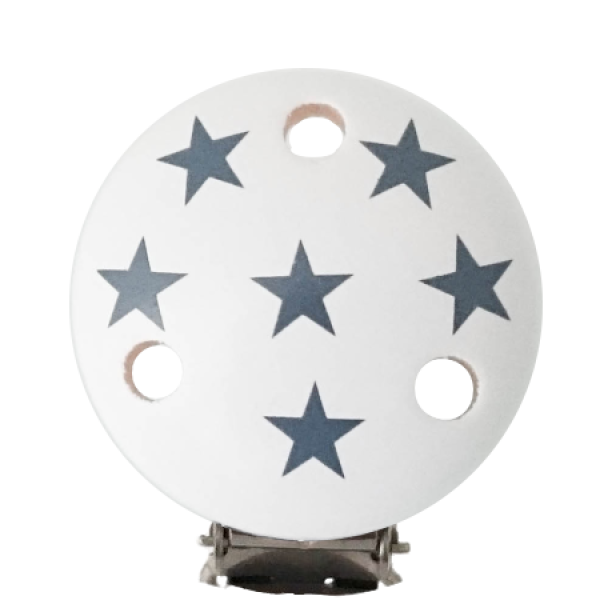 Schnullerkettenclip weiß Sternchen dunkelgrau