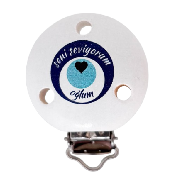 Schnullerkettenclip weiß Seni Seviyorum Oğlum