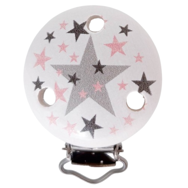 Schnullerkettenclip weiß Stern, viele Sterne