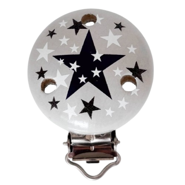 Schnullerkettenclip hellgrau Stern, viele Sterne