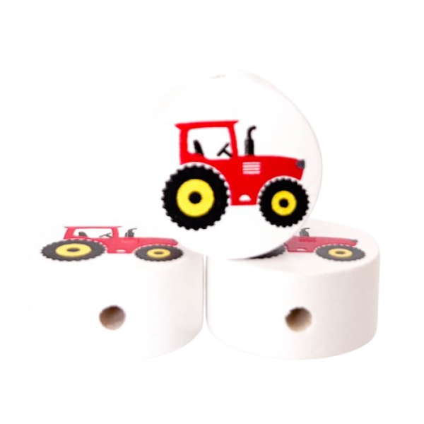 Motivscheibe weiß Traktor rot